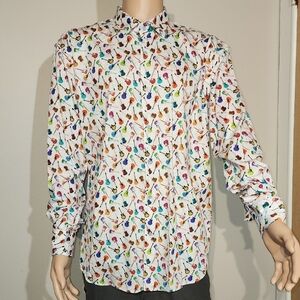 Playful White Casual Button Down Shirt with Vibrant Print